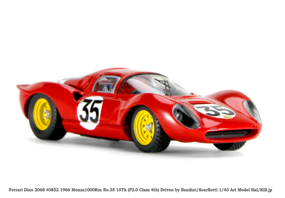 Ferrari Dino 206S #0852 1966 Monza1000Km No.35 10Th (P2.0 Class 4th) Driven by Bandini/Scarfiotti 1/43 Art Model